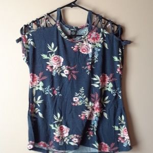 Dark blue flower print shirt